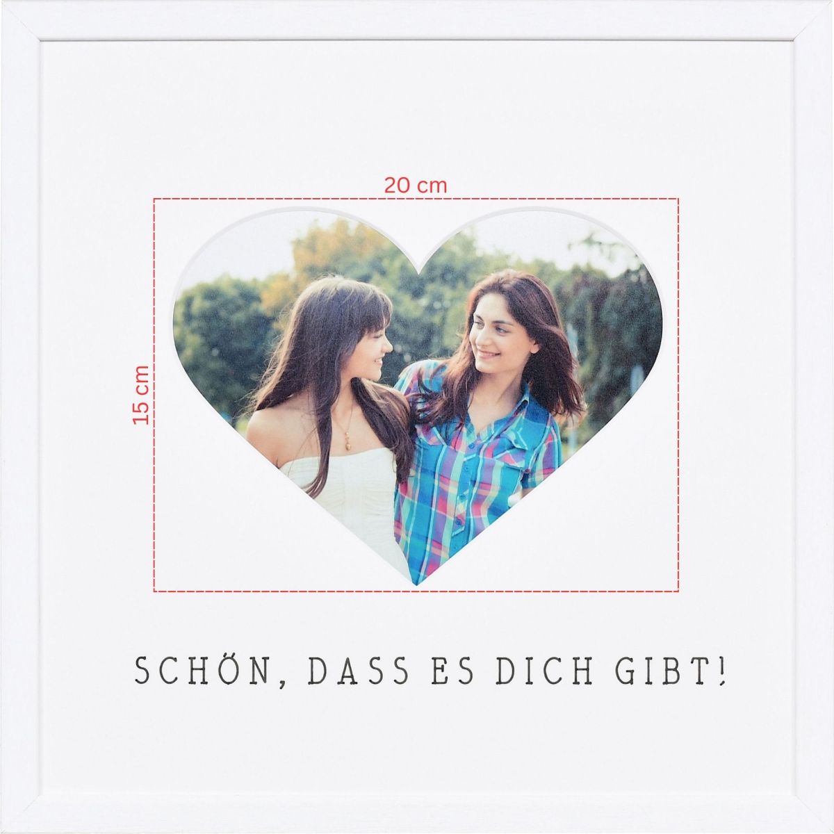 Skizze eines Fotos für ein herzförmiges Passeparpartout in weissem Bilderrahmen 30x30